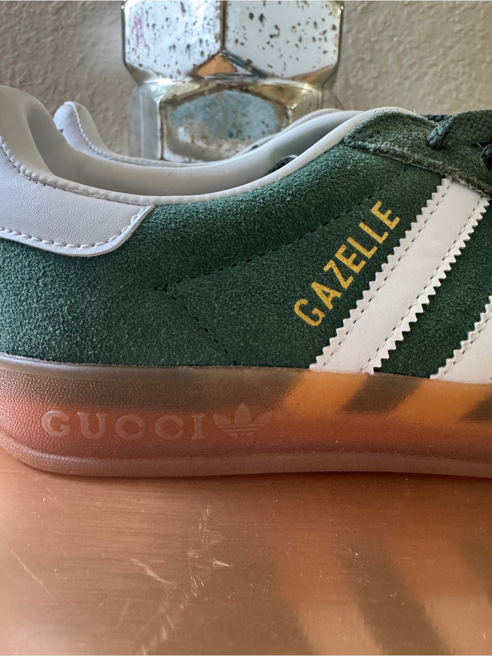 Gucci Adidas Gazelle Suede Sneakers in Forest Green & White - Picture 10 of 11